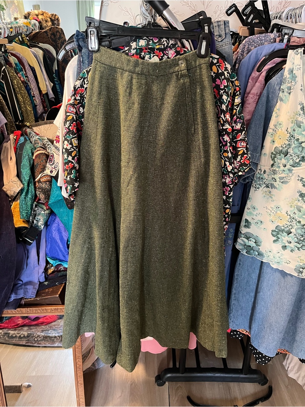Women’s Vintage Green Fall Autumn Maxi Skirt Size XXS - 22” Waist / 00